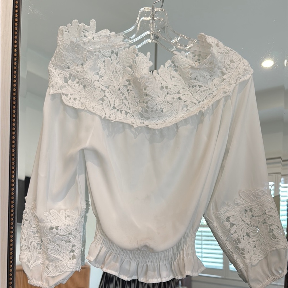 Elegant White Lace Trim Blouse